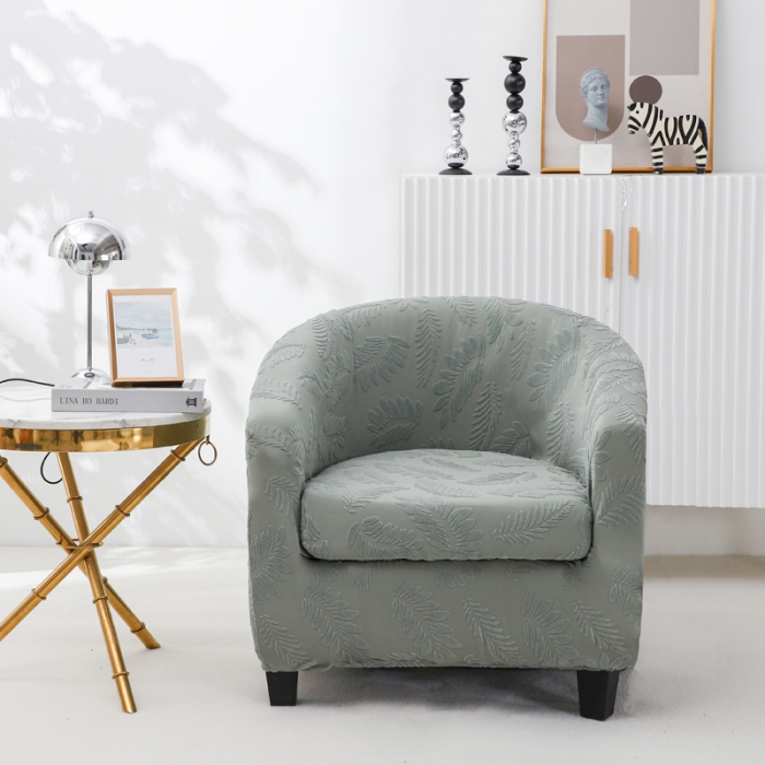 91家纺网 家纺一手货源 找家纺 兴妮雅2023新款大树叶防水弹力立体浮雕提花圆沙发套 抹茶绿