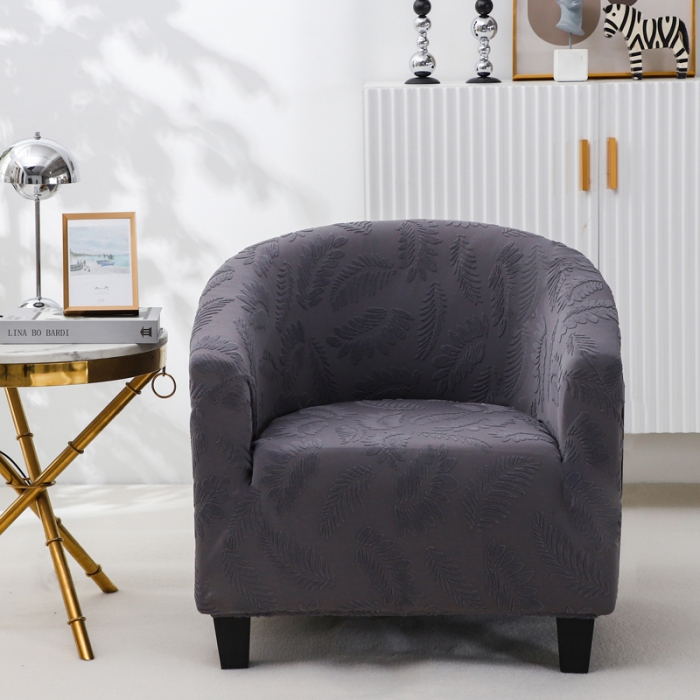 91家纺网 家纺一手货源 找家纺 兴妮雅2023新款大树叶防水弹力立体浮雕提花圆沙发套 深灰