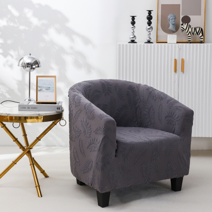 91家纺网 家纺一手货源 找家纺 兴妮雅2023新款大树叶防水弹力立体浮雕提花圆沙发套 深灰