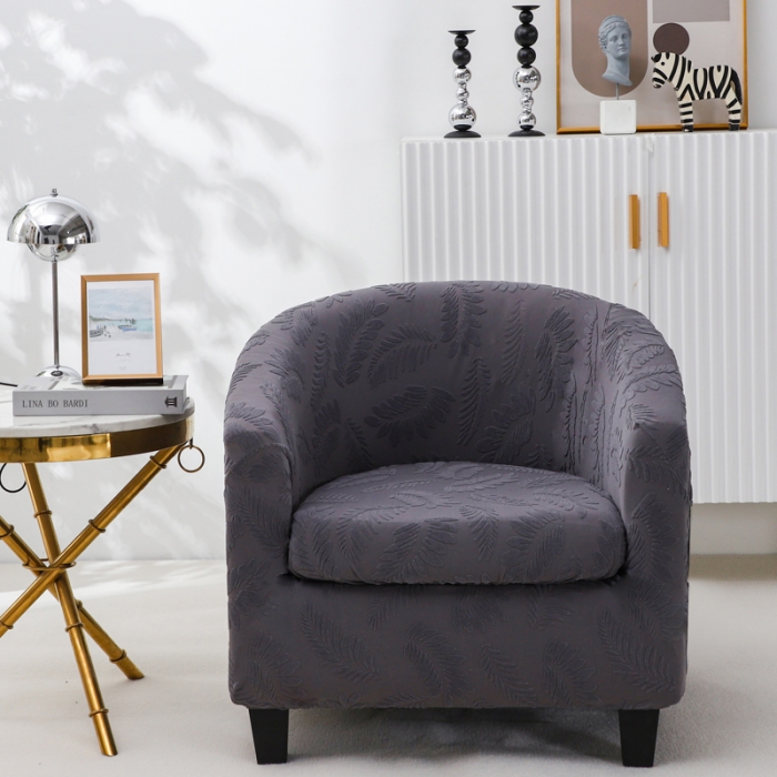 91家纺网 家纺一手货源 找家纺 兴妮雅2023新款大树叶防水弹力立体浮雕提花圆沙发套 深灰