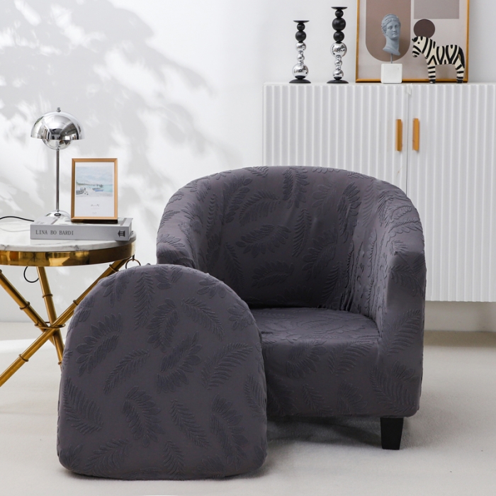 91家纺网 家纺一手货源 找家纺 兴妮雅2023新款大树叶防水弹力立体浮雕提花圆沙发套 深灰