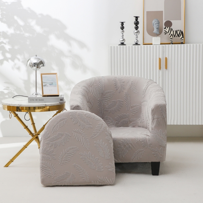 91家纺网 家纺一手货源 找家纺 兴妮雅2023新款大树叶防水弹力立体浮雕提花圆沙发套 浅灰