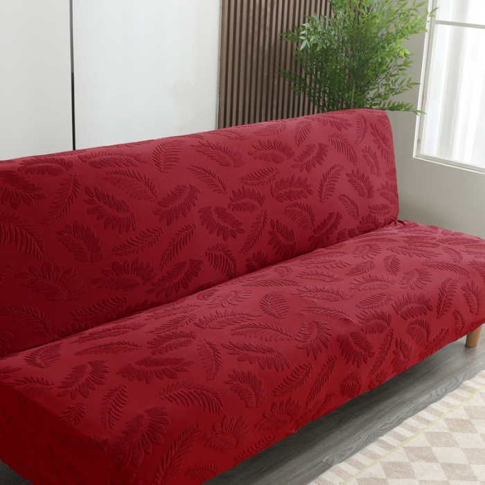 91家纺网 家纺一手货源 找家纺 兴妮雅2023新款大树叶方式弹力立体浮雕提花沙发床套 酒红