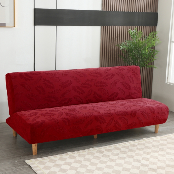 91家纺网 家纺一手货源 找家纺 兴妮雅2023新款大树叶方式弹力立体浮雕提花沙发床套 酒红