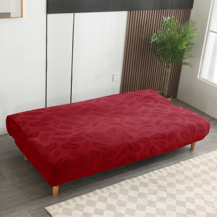 91家纺网 家纺一手货源 找家纺 兴妮雅2023新款大树叶方式弹力立体浮雕提花沙发床套 酒红