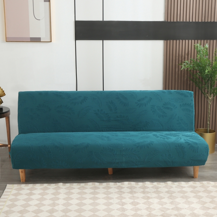 91家纺网 家纺一手货源 找家纺 兴妮雅2023新款大树叶方式弹力立体浮雕提花沙发床套 孔雀蓝