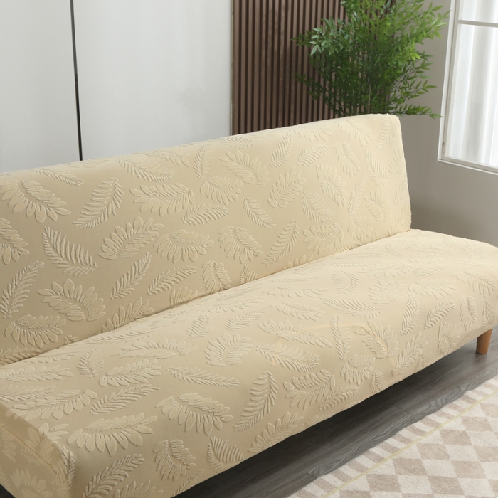 91家纺网 家纺一手货源 找家纺 兴妮雅2023新款大树叶方式弹力立体浮雕提花沙发床套 米黄