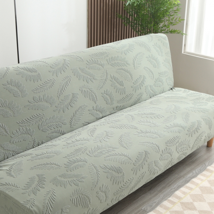 91家纺网 家纺一手货源 找家纺 兴妮雅2023新款大树叶方式弹力立体浮雕提花沙发床套 抹茶绿