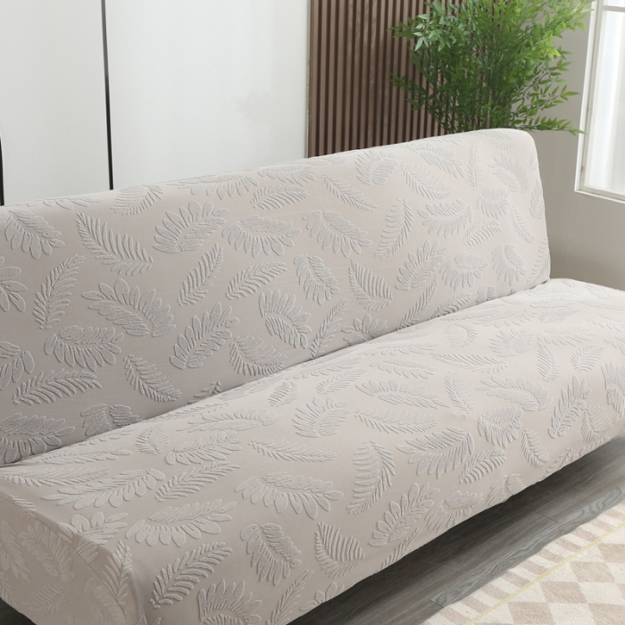 91家纺网 家纺一手货源 找家纺 兴妮雅2023新款大树叶方式弹力立体浮雕提花沙发床套 浅灰