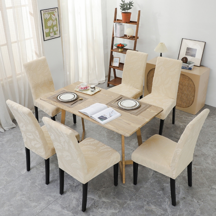 91家纺网 家纺一手货源 找家纺 兴妮雅2023新款大树叶防水弹力立体浮雕提花椅子套 米黄