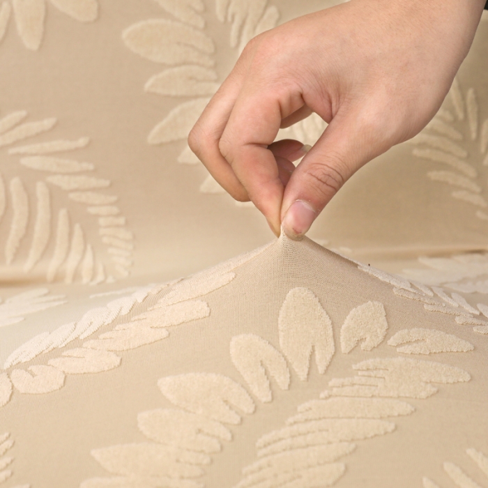 91家纺网 家纺一手货源 找家纺 兴妮雅2023新款大树叶防水弹力立体浮雕提花椅子套 米黄