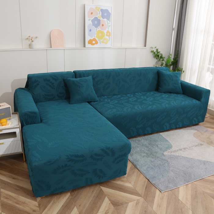 91家纺网 家纺一手货源 找家纺 兴妮雅2023新款大树叶防水弹力沙发笠立体浮雕提花贵妃沙发套 宝蓝