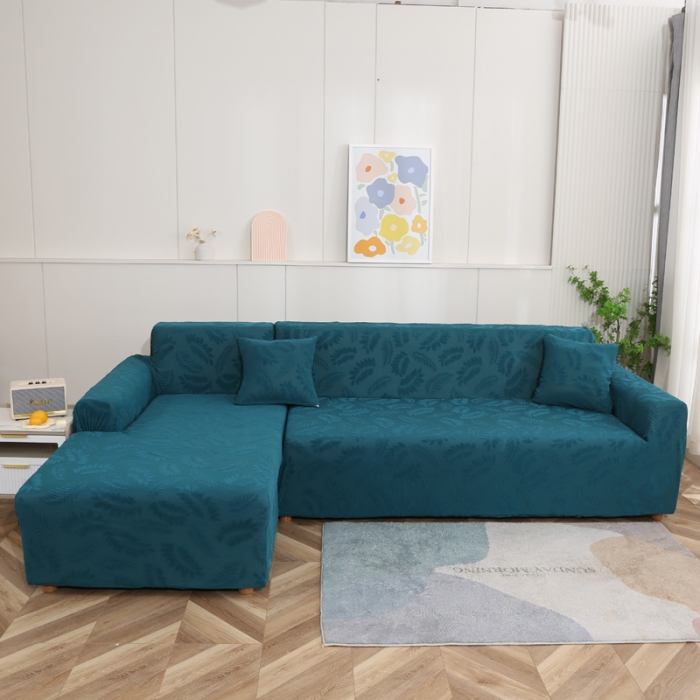 91家纺网 家纺一手货源 找家纺 兴妮雅2023新款大树叶防水弹力沙发笠立体浮雕提花贵妃沙发套 宝蓝