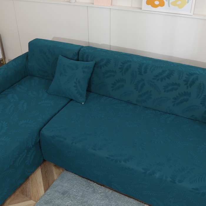 91家纺网 家纺一手货源 找家纺 兴妮雅2023新款大树叶防水弹力沙发笠立体浮雕提花贵妃沙发套 宝蓝