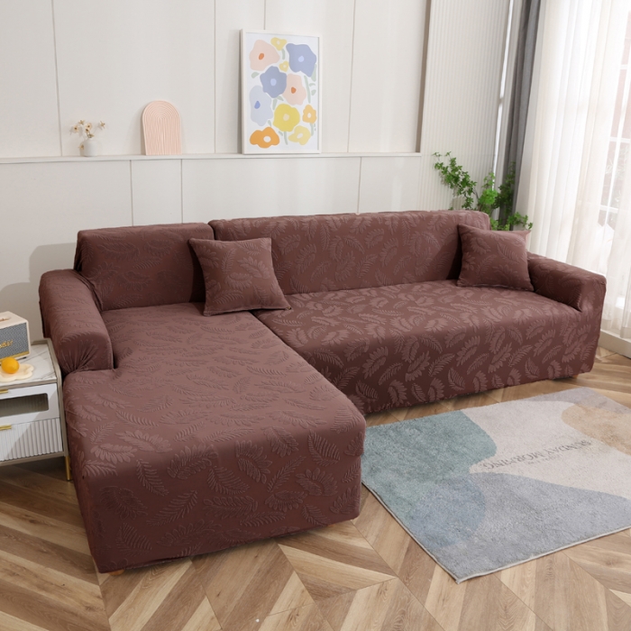 91家纺网 家纺一手货源 找家纺 兴妮雅2023新款大树叶防水弹力沙发笠立体浮雕提花贵妃沙发套 咖啡