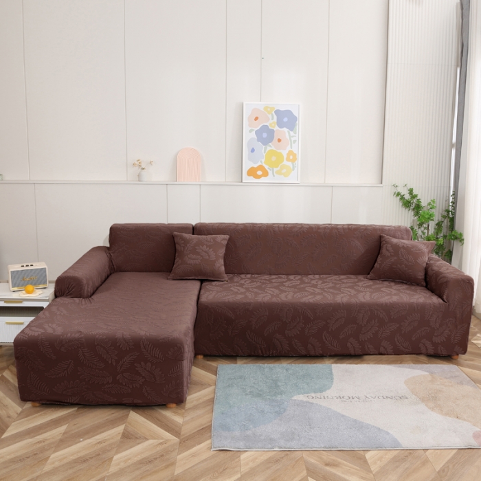 91家纺网 家纺一手货源 找家纺 兴妮雅2023新款大树叶防水弹力沙发笠立体浮雕提花贵妃沙发套 咖啡