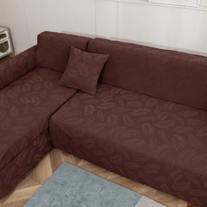 91家纺网 家纺一手货源 找家纺 兴妮雅2023新款大树叶防水弹力沙发笠立体浮雕提花贵妃沙发套 咖啡