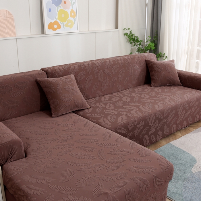 91家纺网 家纺一手货源 找家纺 兴妮雅2023新款大树叶防水弹力沙发笠立体浮雕提花贵妃沙发套 咖啡