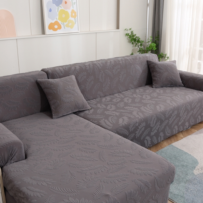 91家纺网 家纺一手货源 找家纺 兴妮雅2023新款大树叶防水弹力沙发笠立体浮雕提花贵妃沙发套 深灰