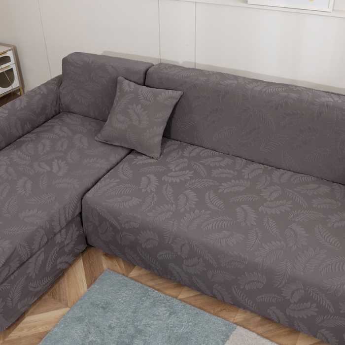 91家纺网 家纺一手货源 找家纺 兴妮雅2023新款大树叶防水弹力沙发笠立体浮雕提花贵妃沙发套 深灰