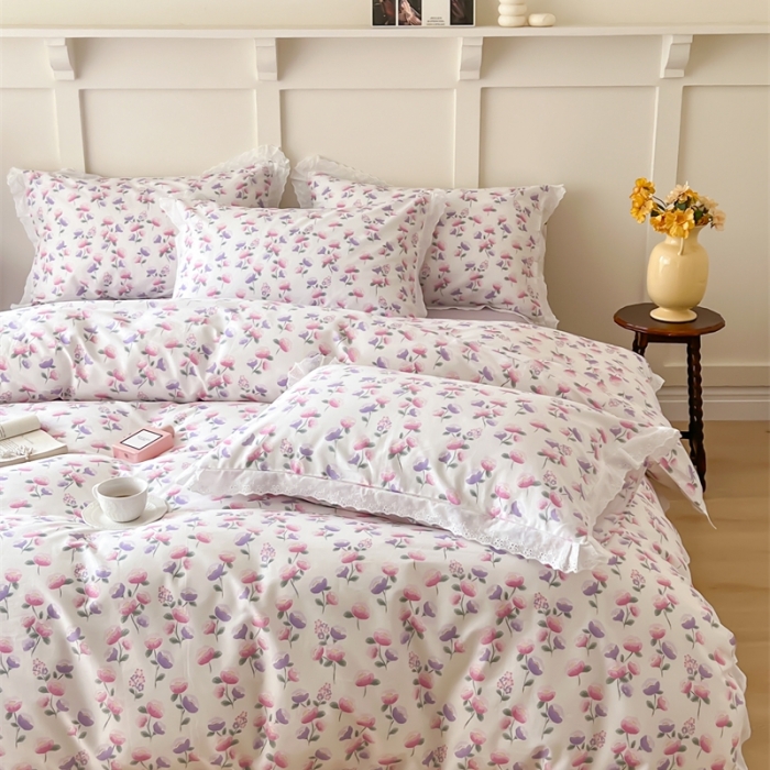 91家纺网 家纺一手货源 找家纺 棉眠 2023新款40支13070全棉传统节气花边系列四件套 春分