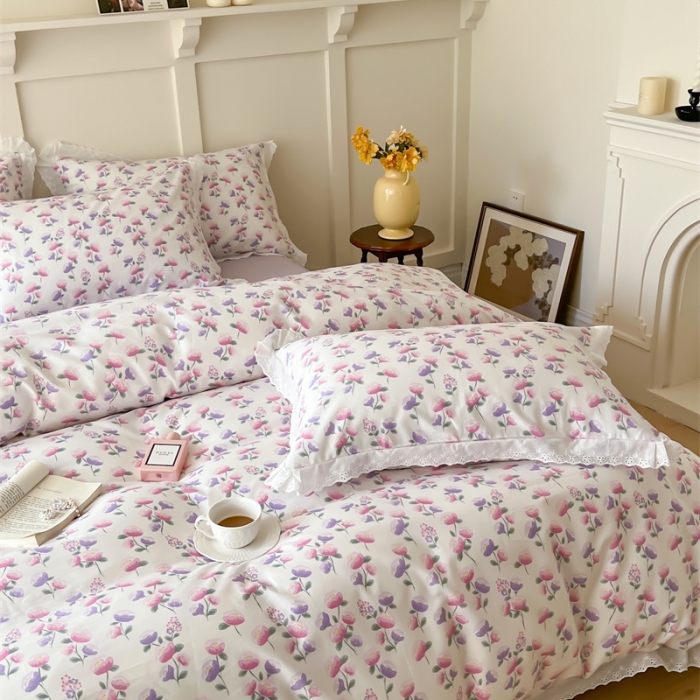 91家纺网 家纺一手货源 找家纺 棉眠 2023新款40支13070全棉传统节气花边系列四件套 春分