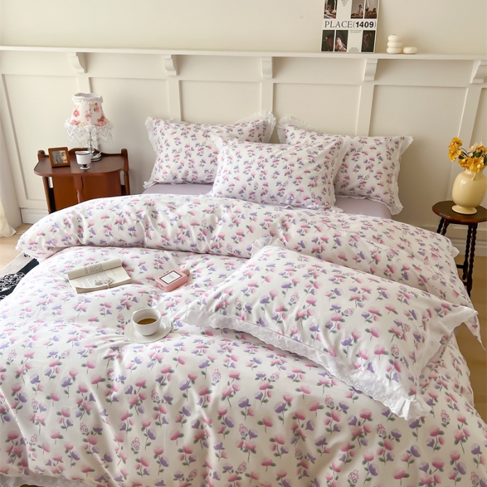 91家纺网 家纺一手货源 找家纺 棉眠 2023新款40支13070全棉传统节气花边系列四件套 春分