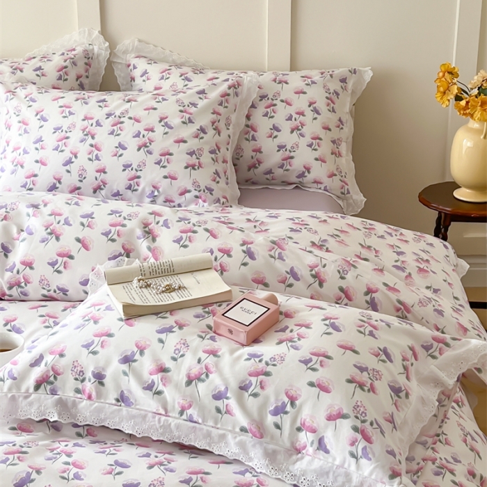 91家纺网 家纺一手货源 找家纺 棉眠 2023新款40支13070全棉传统节气花边系列四件套 春分