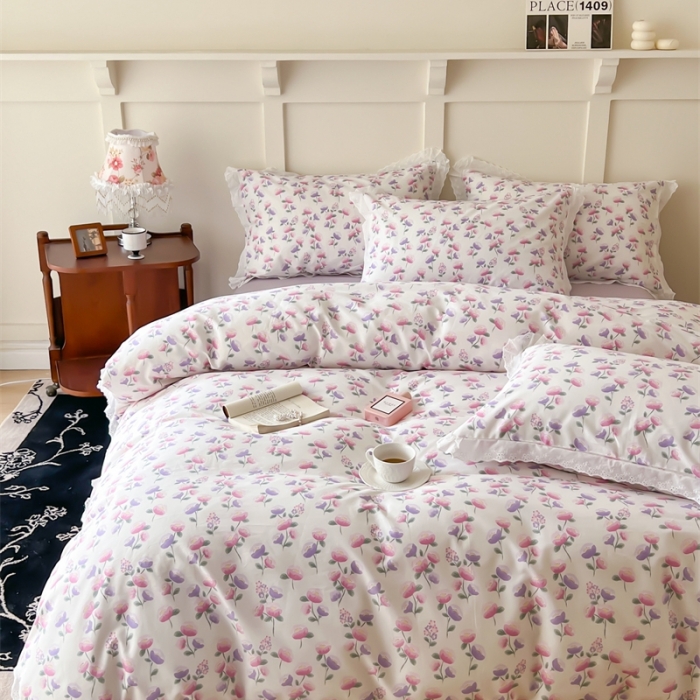 91家纺网 家纺一手货源 找家纺 棉眠 2023新款40支13070全棉传统节气花边系列四件套 春分