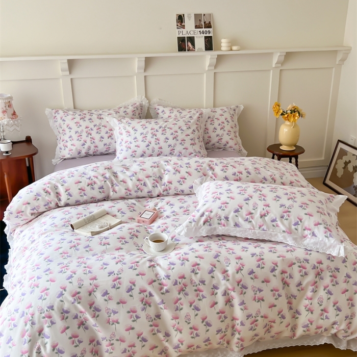 91家纺网 家纺一手货源 找家纺 棉眠 2023新款40支13070全棉传统节气花边系列四件套 春分