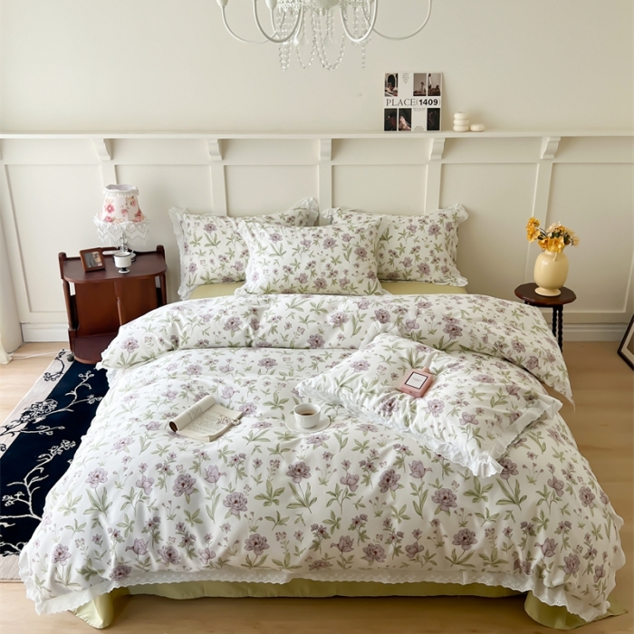 91家纺网 家纺一手货源 找家纺 棉眠 2023新款40支13070全棉传统节气花边系列四件套 谷雨