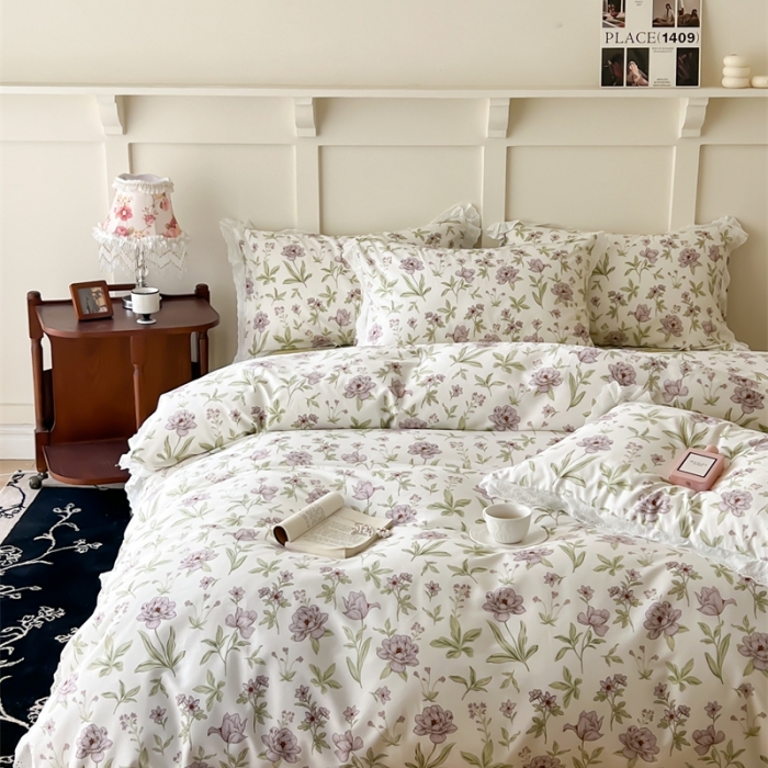 91家纺网 家纺一手货源 找家纺 棉眠 2023新款40支13070全棉传统节气花边系列四件套 谷雨