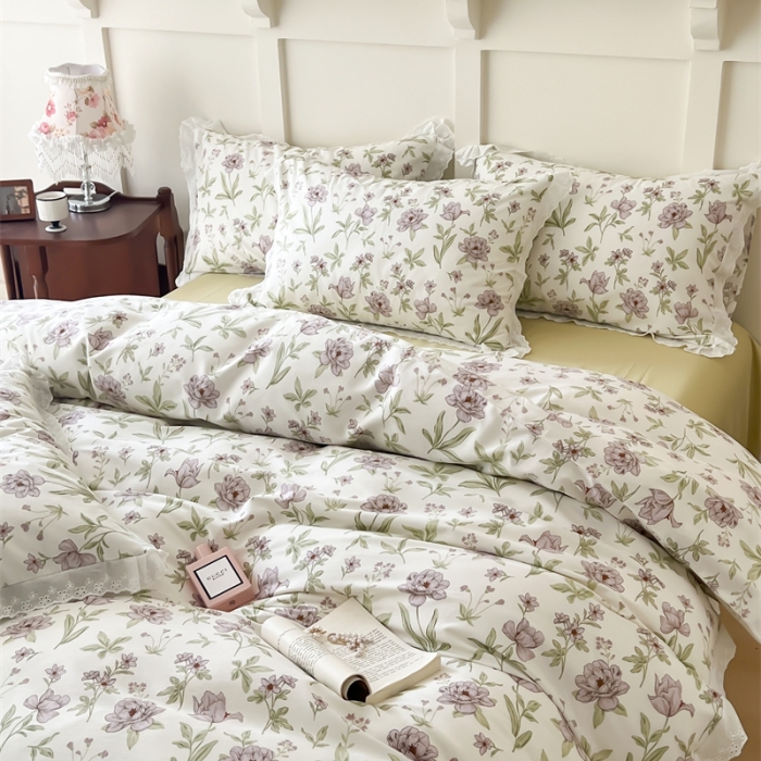 91家纺网 家纺一手货源 找家纺 棉眠 2023新款40支13070全棉传统节气花边系列四件套 谷雨