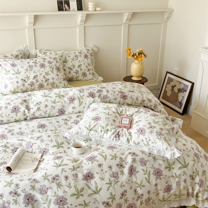 91家纺网 家纺一手货源 找家纺 棉眠 2023新款40支13070全棉传统节气花边系列四件套 谷雨