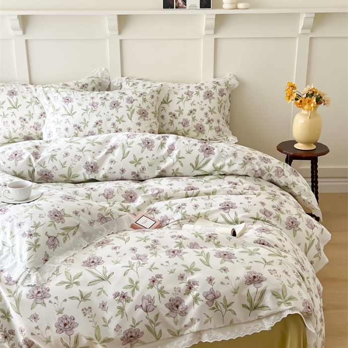 91家纺网 家纺一手货源 找家纺 棉眠 2023新款40支13070全棉传统节气花边系列四件套 谷雨