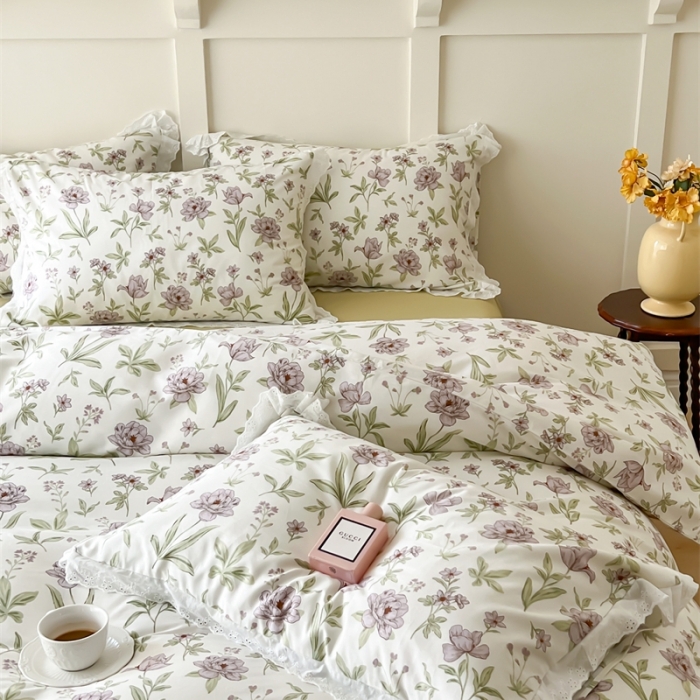 91家纺网 家纺一手货源 找家纺 棉眠 2023新款40支13070全棉传统节气花边系列四件套 谷雨