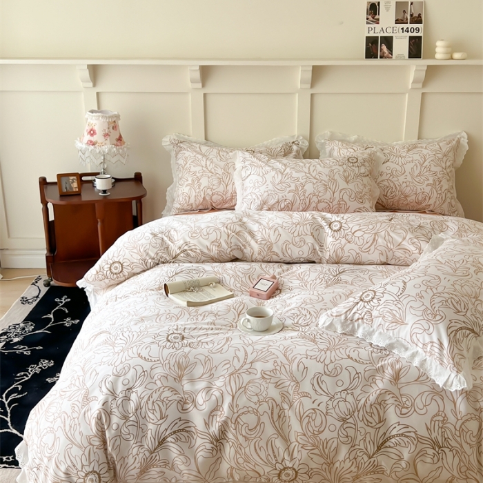 91家纺网 家纺一手货源 找家纺 棉眠 2023新款40支13070全棉传统节气花边系列四件套 寒露