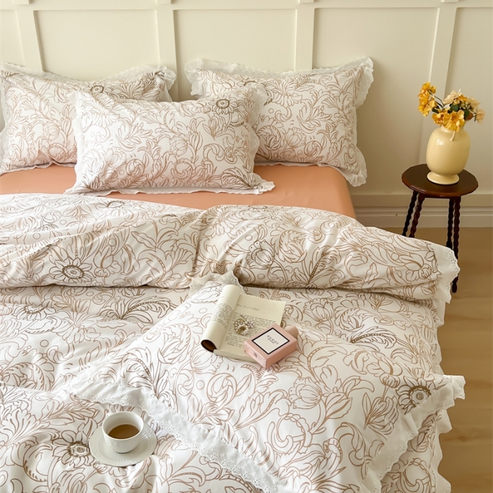 91家纺网 家纺一手货源 找家纺 棉眠 2023新款40支13070全棉传统节气花边系列四件套 寒露