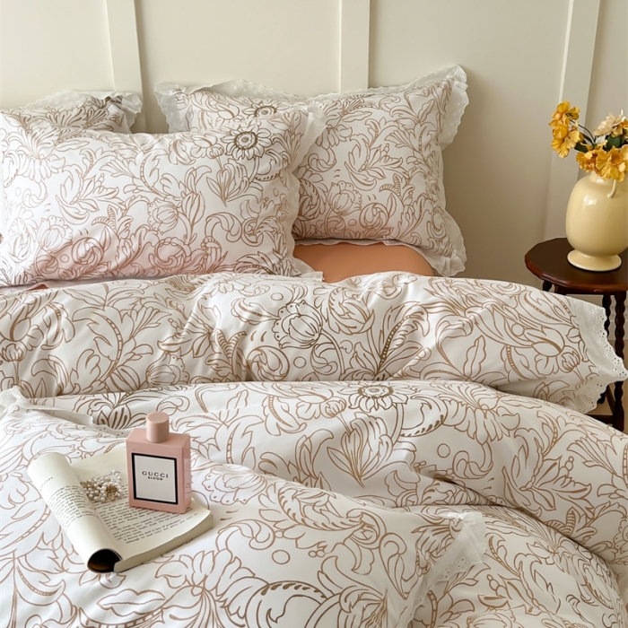 91家纺网 家纺一手货源 找家纺 棉眠 2023新款40支13070全棉传统节气花边系列四件套 寒露