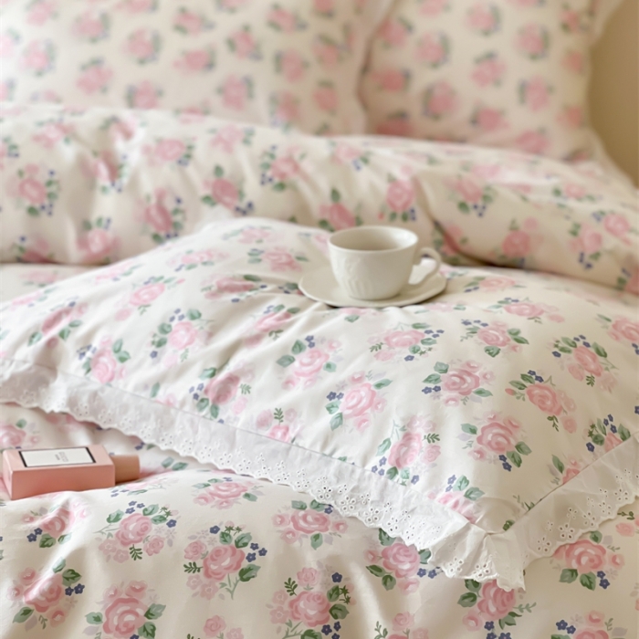 91家纺网 家纺一手货源 找家纺 棉眠 2023新款40支13070全棉传统节气花边系列四件套 立春