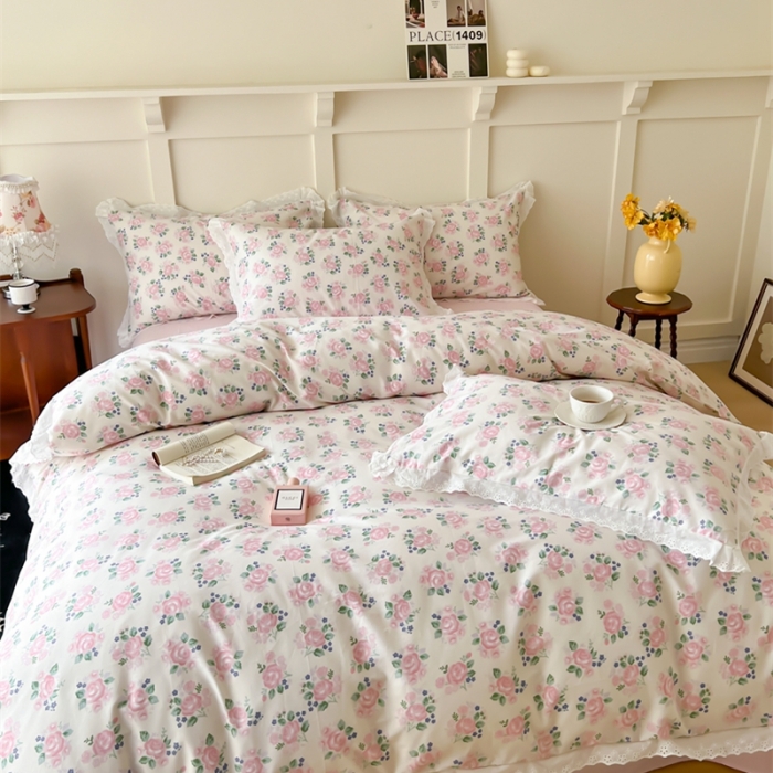 91家纺网 家纺一手货源 找家纺 棉眠 2023新款40支13070全棉传统节气花边系列四件套 立春