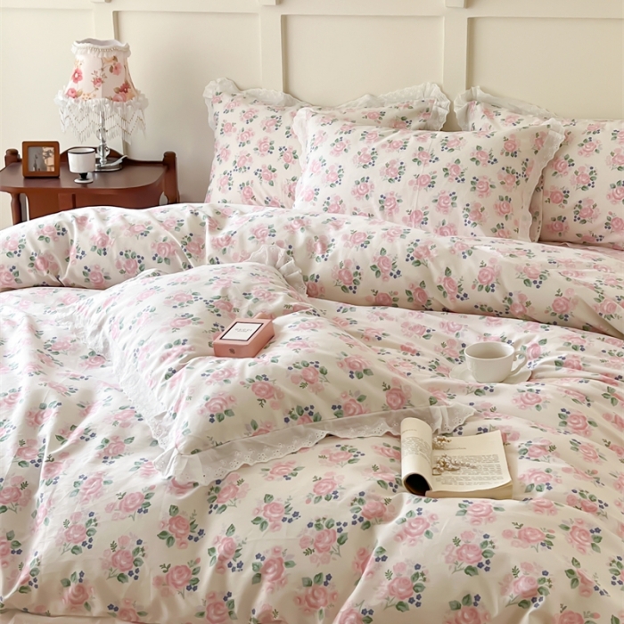 91家纺网 家纺一手货源 找家纺 棉眠 2023新款40支13070全棉传统节气花边系列四件套 立春