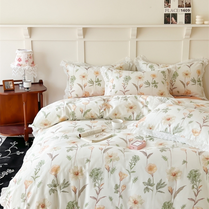 91家纺网 家纺一手货源 找家纺 棉眠 2023新款40支13070全棉传统节气花边系列四件套 芒种