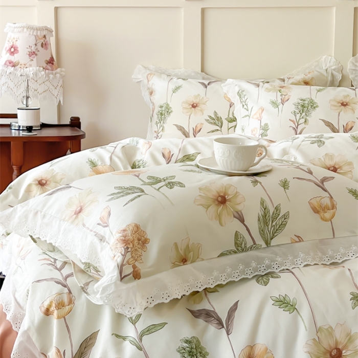 91家纺网 家纺一手货源 找家纺 棉眠 2023新款40支13070全棉传统节气花边系列四件套 芒种