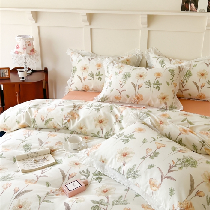 91家纺网 家纺一手货源 找家纺 棉眠 2023新款40支13070全棉传统节气花边系列四件套 芒种