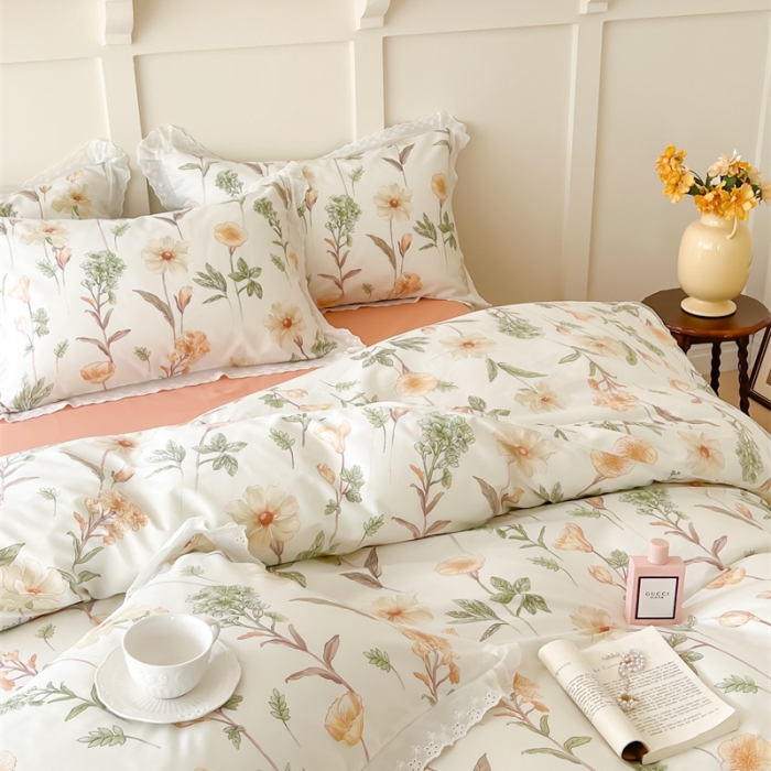 91家纺网 家纺一手货源 找家纺 棉眠 2023新款40支13070全棉传统节气花边系列四件套 芒种