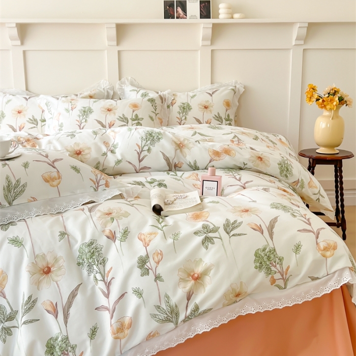 91家纺网 家纺一手货源 找家纺 棉眠 2023新款40支13070全棉传统节气花边系列四件套 芒种