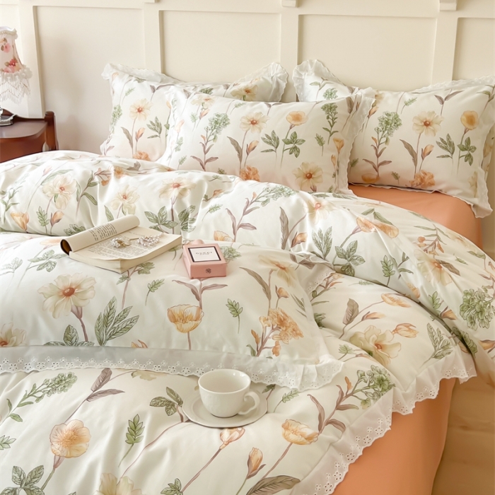 91家纺网 家纺一手货源 找家纺 棉眠 2023新款40支13070全棉传统节气花边系列四件套 芒种