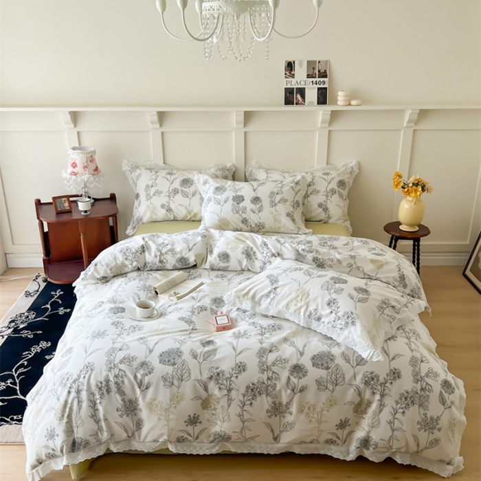 91家纺网 家纺一手货源 找家纺 棉眠 2023新款40支13070全棉传统节气花边系列四件套 秋分