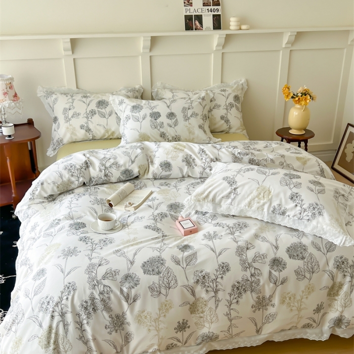 91家纺网 家纺一手货源 找家纺 棉眠 2023新款40支13070全棉传统节气花边系列四件套 秋分